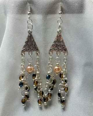 Chandelier Earrings with Fire Polished Czech Beads and Glass Pearls - Image 1 of 3