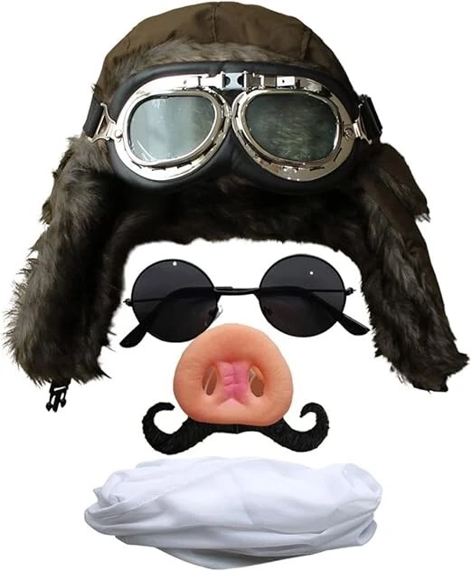 Porco Rosso Pilot Cosplay Halloween Nose Mustache Hat Goggles Scarf Set JAPAN - Photo 1/3