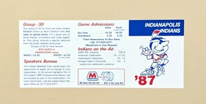 1987 Indianapolis Indians Baseball Pocket Schedule American Association ⚾️⚾️ - Picture 1 of 2