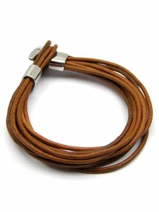 Pulsera de Cuero Genuino Marrón Múltiples Hebras Acero Inoxidable Eslabón Hombres Mujeres - Imagen 1 de 1