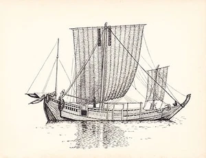 1936 SAILING SHIP PRINT ~ A JAPANESE VESSEL TRADING JUNK ~ NAUTICAL - Picture 1 of 1