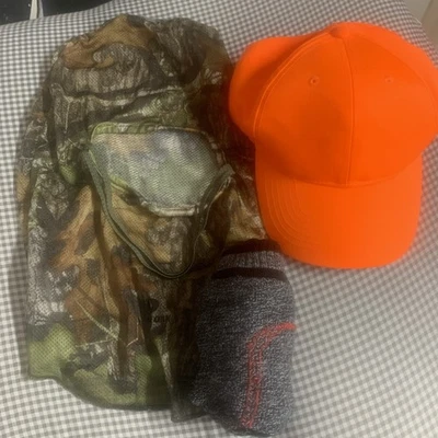 Blaze Orange Outdoor Cap Hunting Hat New Old Stock + Hunting Socks & Camo Mask - Image 1 of 4