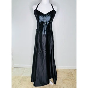 T By Tadashi Black Ribbon Halter Herringbone Long Dress Size 6 - Picture 1 of 9