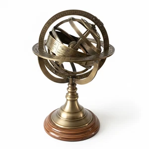 Brass Armillary Sphere Globe - Handcrafted Celestial Model 9" with Wooden Base - Picture 1 of 7