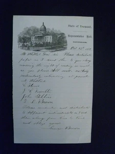 MS Note by Vermont Rep. Lorenzo Brown - October 13, 1865 - Engraved Bill Head - Bild 1 von 4