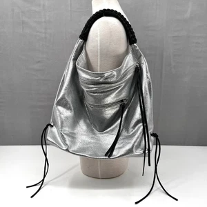Shomico Silber Metallic Hobo Schultertasche Boho Fransen Statement Bag - Bild 1 von 5