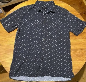 Zanerobe Black/White Palm Leaf Print Short Sleeve Cotton Shirt - Size L - GC - Picture 1 of 7