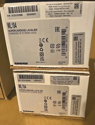 Shure WL184 Supercardioid Condenser Lavalier Microphone Bundle Black New Filter - Image 1 of 3