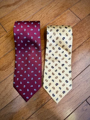 Vintage Hathaway Paisley Necktie Lot – Burgundy & Gold Ties – Classic Preppy Men - Image 1 of 4