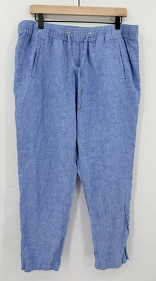 Pantalones Lilly Pulitzer Mujer XL Azul Pierna Ancha Lino Pull On Preppy Foto 1 de 4