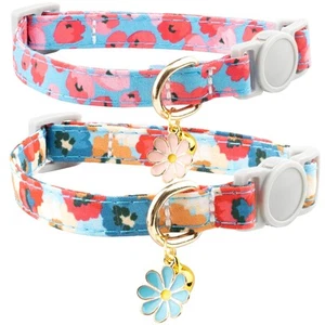 2 Pack Breakaway Cat Collar with Bells for Girl Cats Cute Pink Collar with Fl... - Picture 1 of 7