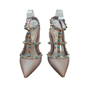 Decolte Valentino beige Rolling Rockstud donna con cinturino alla caviglia - Foto 1 di 7