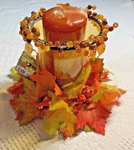 S360-NWT- Amber 3 Piece Center Piece w 6" Pilar Pumpkin Scented Candle-Mainstay - Picture 1 of 14