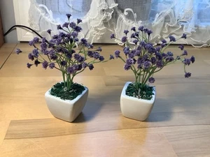 Miniature Dollhouse 1:12 Outside Purple Flowering Tree/Bush in White Ceramic Pot - Picture 1 of 4