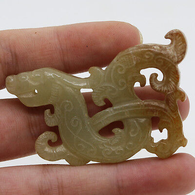 Chinese Hand Carved Jade Openwork Amulet Pendant Shape Of Dragon Phoenix D226 • 38.38$