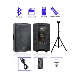 2-Way 15" Active Speaker 4000W Powered PA Speaker Stand Holder Heavy Duty Tripod - Picture 1 of 24