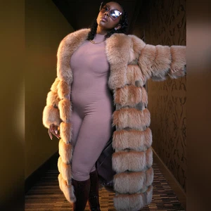 Womens Real Fox Fur Coats Natural Fur Jacket Warm Thick Long Winter Overcoat - Picture 1 of 4