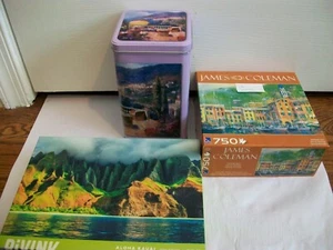 Lot of 3 - 750-1000 pc. Jigsaw Puzzles -Aloha Kauai,Pino Riviera,Portifino Coast - Picture 1 of 9