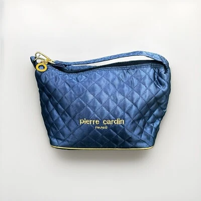 Bolsa de mão Pierre Cardin Paris acolchoada azul dourada - Imagem 1 de 4