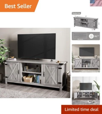 Просторная современная фермерская подставка для телевизора с дверцами сарая для 65-дюймовых телевизоров ширина 58 дюймов - Изображение 1 из 4