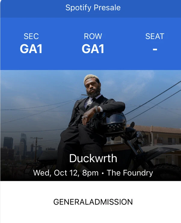 Duckwrth Concert Tickets- 2 General Admission Seats, The Foundry in Philadelphia - Image 1 of 1