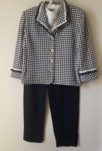Vtg St John by Marie Gray 14 Suite 2 Piece Navy Pants Knit Button Check Cardigan - Picture 1 of 24