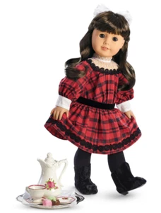 American Girl SAMANTHA'S HOLIDAY SET RETIRED-NIB-Plaid Tafetta Outfit + Tea Set - Picture 1 of 1