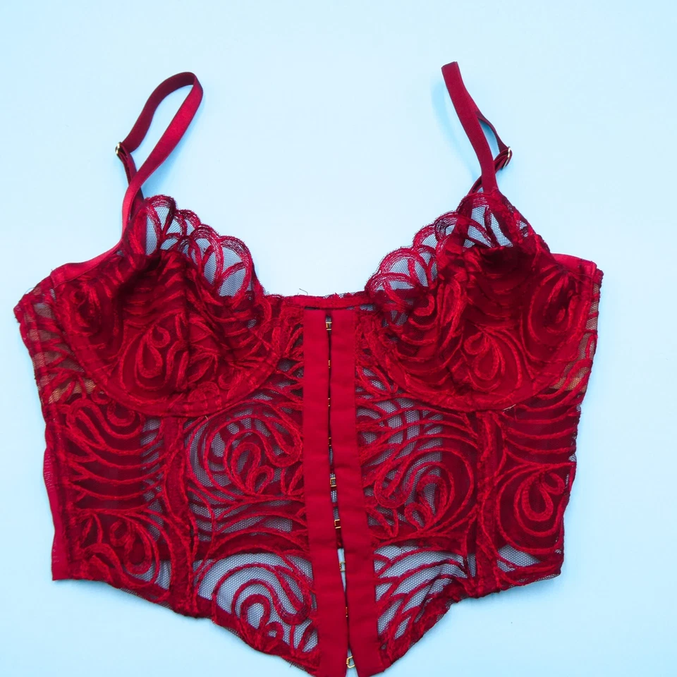 For Love & Lemons XS After Dark Bustier Lencería Rojo Encaje Sujetador con Aros Corsé Foto 1 de 4