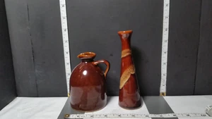 Decorative Mini Vase and Jug ; Brown Glazed, Swirl, Tall Skinny / Short Wide - Picture 1 of 9