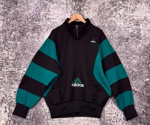 Vintage Adidas Equipment Sweatshirt XL Mens 90s Black & Green 1/4 Zip Pullover - Picture 1 of 8