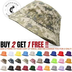 Bucket Hat Cap Cotton Fishing Boonie Brim Visor Sun Summer Men Women Camping - Picture 1 of 37