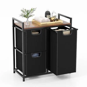 Laundry Hamper Basket Organizer w/ 3 Pull-out Removable Bags Countertop Bathroom - Picture 1 of 8