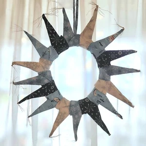 Fabric "Starburst" Wreath - Handmade - Winter Snowflakes Blue White Silver Black - Picture 1 of 9