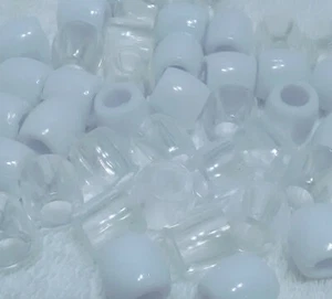 50 ROUND WHITE CLEAR plastic dreadlock kid braid Ponytail bracelet hair bead - Picture 1 of 4