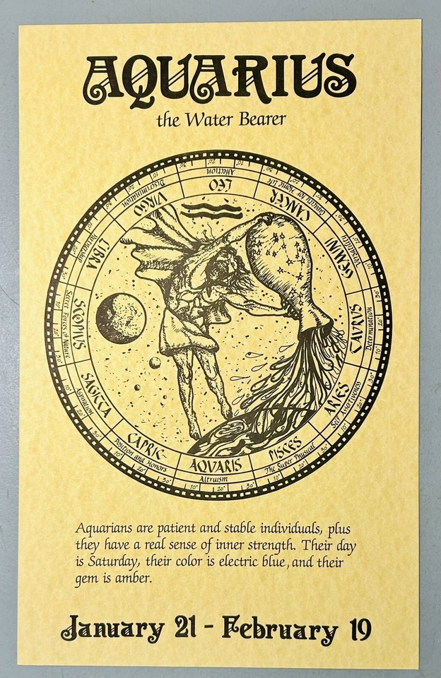 De colección Años 70 Acuario El Portador de Agua Zodiaco Astrología Impresión Original 16x10 Foto 1 de 1