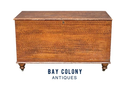 19TH C ANTIQUE NEW ENGLAND FEDERAL PERIOD SPONGE PAINTED BLANKET CHEST / BOX Cover