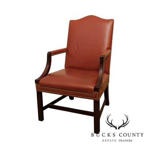 Traditional Leather & Mahogany Tufted Armchair Cover
