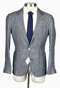 $5495 Brunello Cucinelli Suit 36 R Men's Slate Blue Herringbone Hemp Linen NWT - Picture 1 of 15