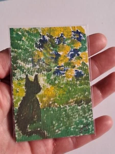 Original ACEO Oil Painting Art Card ATC GARDEN CAT signed Jesamine James - Picture 1 of 4