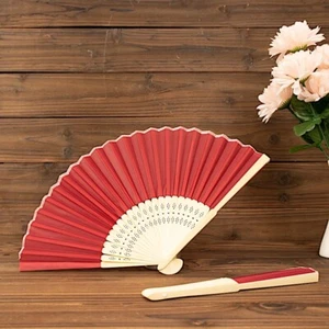 5 RED Handheld Silk FOLDING FANS Decorative Wedding Favor Event Supplies - Picture 1 of 8