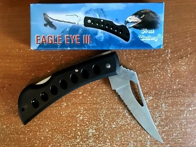 EAGLE EYE III LOCKBACK KNIFE 4" CLOSED 1/2 SERRATED BLADE BLACK VENT GRIP HANDLE - Image 1 of 2