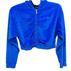 Chaqueta con Capucha Juicy Couture Azul Terciopelo Acanalado Cremallera Frontal Recortada Para Mujer Talla S - Imagen 1 de 9