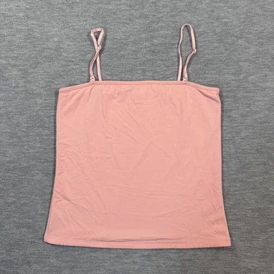 Anchor Blue Tank Top Women L Pink Solid Spaghetti Strap Stretch Basic Y2K USA - Image 1 of 4