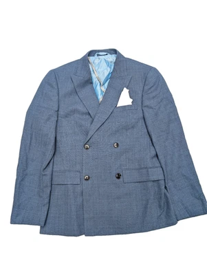 DKNY Blazer Jacket Men UK 36 Blue Lined Slim Fit Double Breasted Four Button - Image 1 of 4