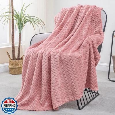 Exclusivo Mezcla Pink Fleece Throw Blanket for Couch and Bed, 50x70 Inches So - Image 1 of 4