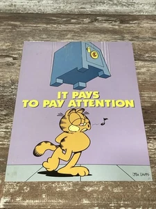 VTG. Garfield 19x13.5 Poster Jim Davis “It Pays To Pay Attention” (Laminated) - Picture 1 of 7