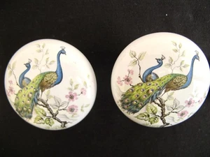 2 peacock door knob handles. Ceramic, china 58 mm Bun knobs Mortice Reclaimed - Picture 1 of 1