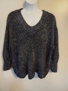 Ava & Viv Metallic Black Long Sleeve V Neck Sweater 2X Plus - Picture 1 of 5