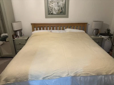 Large  Vintage  Cream Woollen Blanket 235cm by 190cm - Image 1 of 2