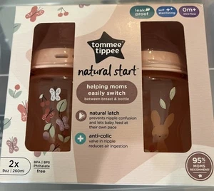 Tommee Tippee Natural Start Anti-Colic Baby Bottles 9oz Pink 2-Pack - Picture 1 of 5